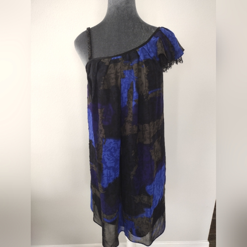 Single Dress Silk One Shoulder Mini Cocktail Dress, Size S